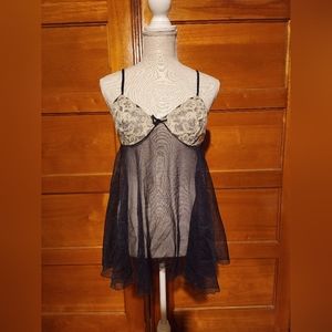 Vintage black and cream lace chemise
